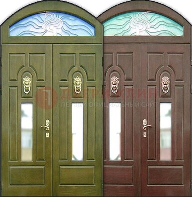 Стальная арочная дверь со стеклом ДА-17 для монолитного дома в Лобне