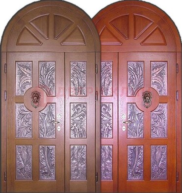 Металлическая арочная дверь со стеклом ДА-28 в коттедж в Лобне