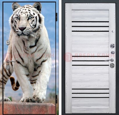 Стальная дверь с фотопечатью тигра ДФ-12 в Лобне