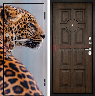 Металлическая дверь с фотопечатью леопарда ДФ-26 в Лобне