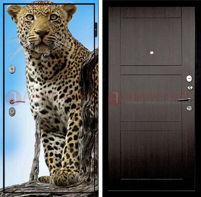 Железная дверь с рисунком гепарда снаружи ДФ-27 в Лобне