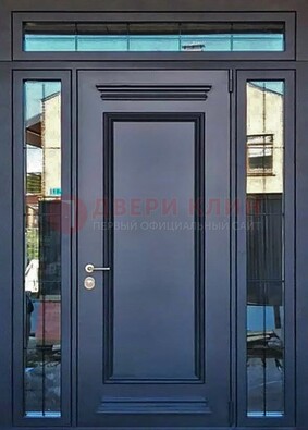 Черная металлическая дверь с фрамугой и филенкой ДФГ-19 в Лобне