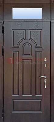 Железная дверь с фрамугой в коричневом цвете ДФГ-22 в Лобне