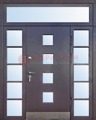 Современная железная дверь со стеклом и фрамугами ДФГ-4 в Лобне