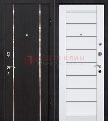Черная входная дверь с МДФ и декоративными вставками ДМ-143 в Лобне