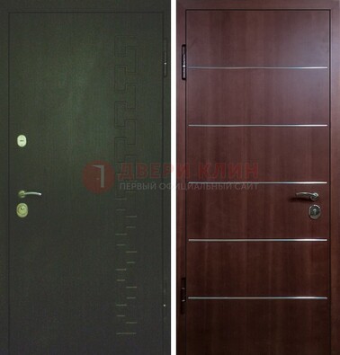 Темная металлическая дверь с МДФ ламинат с молдингами внутри ДМ-16 в Лобне