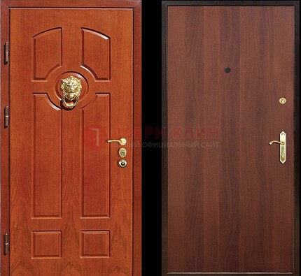 Оранжевая стальная дверь с МДФ ламинат внутри ДМ-18 в квартиру в Лобне