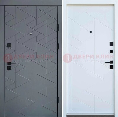 Серая металлическая дверь МДФ с узором  ДМ-224 в Лобне