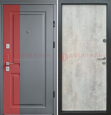 Серая с красной полосой металлическая дверь МДФ ДМ-245 в Лобне