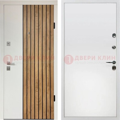 Белая с коричневой вставкой филенчатая дверь МДФ ДМ-278 в Лобне