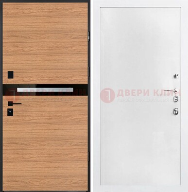 Железная коричневая дверь с МДФ в белом цвете ДМ-313 в Лобне