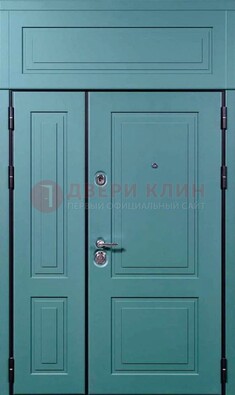 Синяя металлическая дверь с МДФ и верхней фрамугой ДМ-339 в Лобне