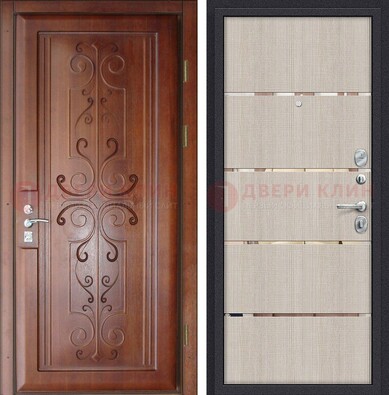 Металлическая дверь с панелями МДФ и вставками ДМ-358 в Лобне
