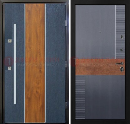Темная металлическая дверь МДФ со вставками ДМ-411 в Лобне