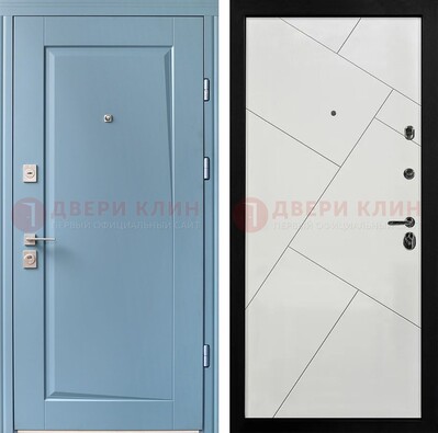 Синяя железная дверь с МДФ панелями ДМ-491 в Лобне