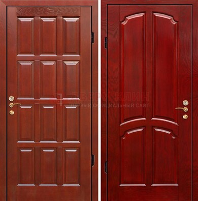 Красная металлическая дверь с массивом дуба ДМД-15 в Лобне
