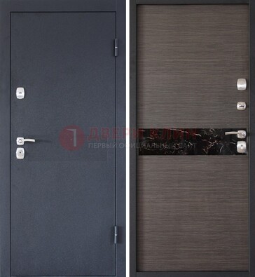 Черная железная дверь с порошковым напылением МДФ внутри ДП-114 в Лобне