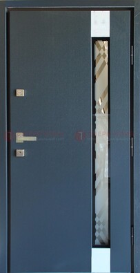 Серая стальная дверь с порошковым покрытием и стеклянной вставкой ДП-216 в Лобне