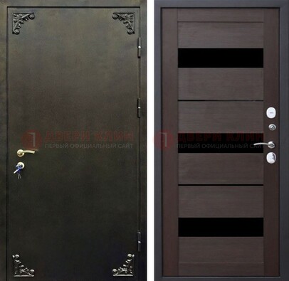 Темная входная дверь с порошковым покрытием и МДФ со стеклом ДП-236 в Лобне