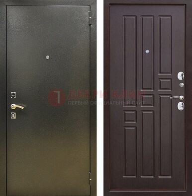 Входная темно-серая дверь с порошковым напылением и коричневой МДФ ДП-301 в Лобне