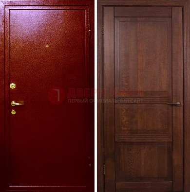 Красная железная дверь с порошковым окрасом ДП-58 в Лобне