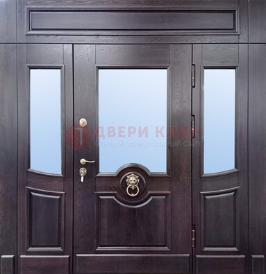 Филенчатая металлическая дверь с панелью МДФ и стеклом ДПР-102 в Лобне