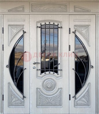 Большая парадная дверь Винорит со стеклом и ковкой ДПР-108 в Лобне