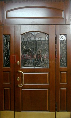 Стальная парадная дверь со вставками из стекла и ковки ДПР-30 в коттедж в Лобне