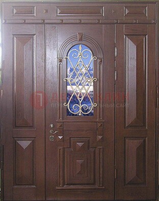 Стальная парадная дверь со стеклом и ковкой ДПР-4 для коттеджа в Лобне