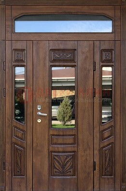 Парадная стальная дверь Винорит со стеклом и резьбой ДПР-97 в Лобне