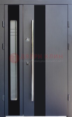 Серая стальная дверь со стеклом ДС-11 в Лобне