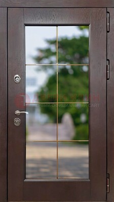 Коричневая стальная дверь со стеклом ДС-19 в Лобне