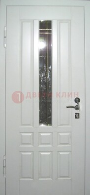 Белая металлическая дверь со стеклом ДС-1 в загородный дом в Лобне