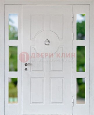 Белая стальная дверь со стеклом и фрамугами ДС-20 в Лобне