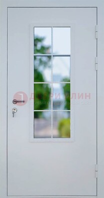 Белая железная дверь порошок со стеклом ДС-31 в Лобне