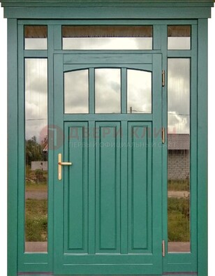 Зеленая металлическая дверь МДФ со стеклом ДС-43 в Лобне