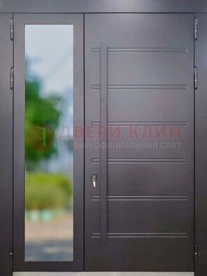 Чёрная двухстворчатая металлическая дверь со стеклом ДС-60 в Лобне