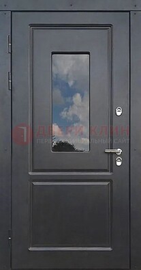 Чёрная металлическая дверь со стеклом ДС-77 в Лобне