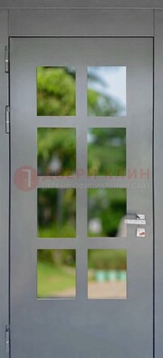 Серая металлическая дверь со стеклом ДС-78 в Лобне