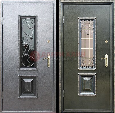 Звукоизоляционная металлическая дверь со стеклом и ковкой ДСК-12 в Лобне