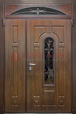 Большая металлическая дверь со стеклом и ковкой ДСК-145 в Лобне
