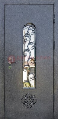 Темная стальная дверь Порошок со стеклом и ковкой ДСК-217 в Лобне
