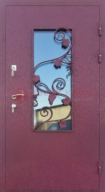 Железная дверь Порошок со стеклом и ковкой лозы ДСК-220 в Лобне