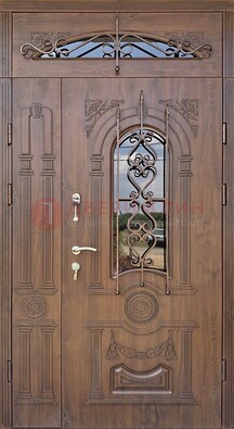 Распашная стальная дверь Винорит со стеклом и ковкой ДСК-232 в Лобне