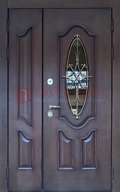 Темная металлическая дверь Винорит со стеклом и ковкой ДСК-239 в Лобне