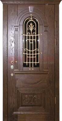 Железная дверь со стеклом и ковкой в классическом стиле ДСК-23 в Лобне