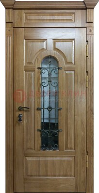 Металлическая дверь массив со стеклом и ковкой для дома ДСК-246 в Лобне