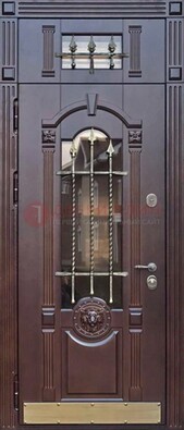 Металлическая дверь массив со стеклом и ковкой с фрамугой ДСК-249 в Лобне