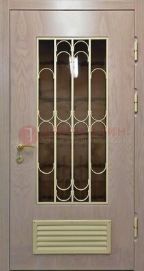 Железная дверь Винорит со стеклом и ковкой с решеткой ДСК-265 в Павловском Посаде