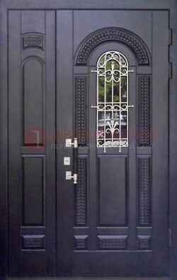 Входная дверь Винорит со стеклом и ковкой с узором ДСК-270 в Лобне